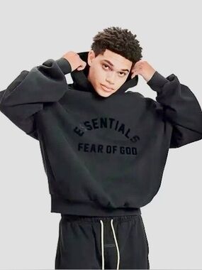 Fear of God ESSENTIALS Arch Logo Jet Black Hoodie